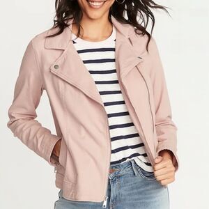 Old Navy Twill Moto Jacket Abalone Pink Cotton Spandex M